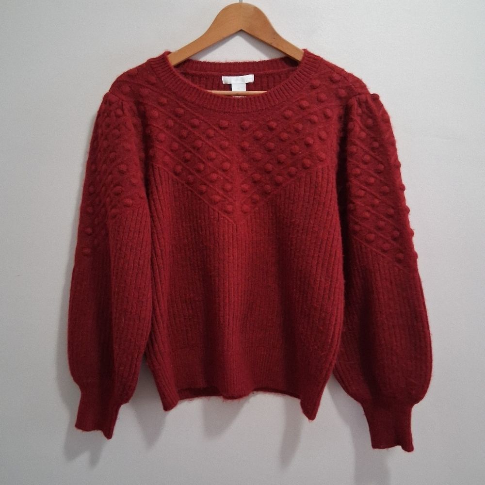 Design History Evereve Bobble Balloon Puff Sleeve Chunky Knit Sweater Size XL